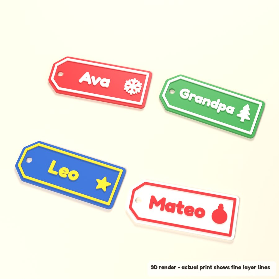 Personalized Christmas Gift Tags - Set of 4 (3D render)