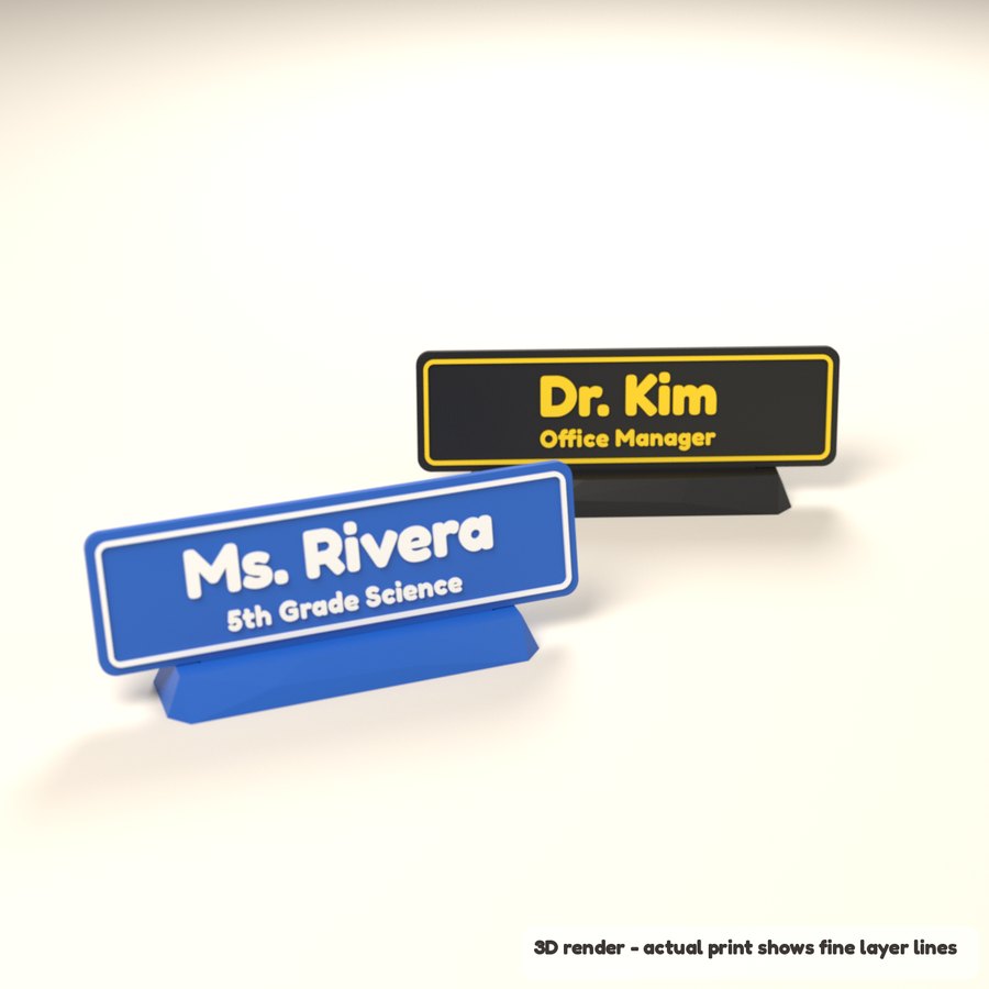 Personalized Desk Name Plate with Stand - Name and Title (3D render)
