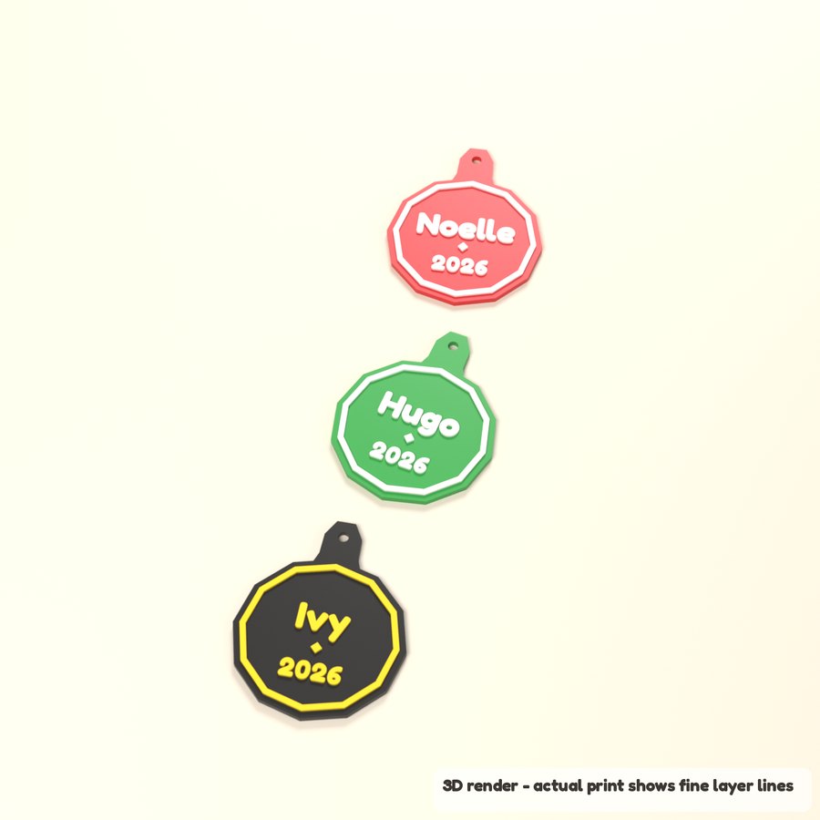 Personalized Holiday Ornament - Name and Year (3D render)