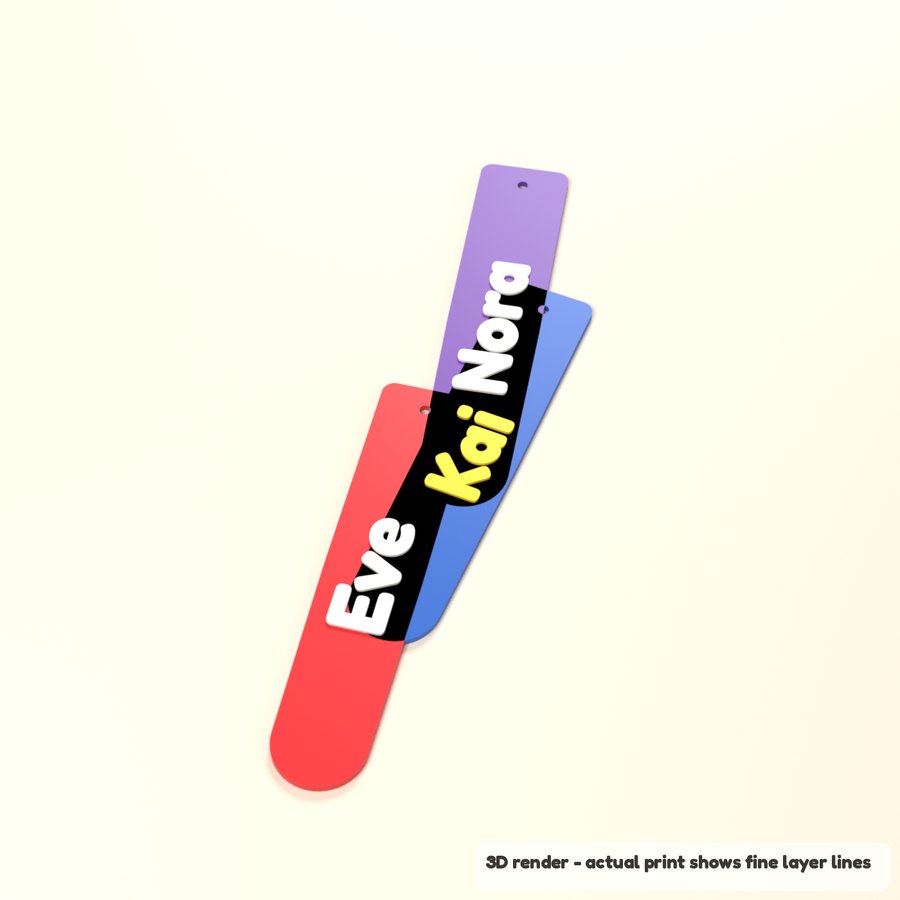 Personalized Bookmark - Two-Color Name (3D render)