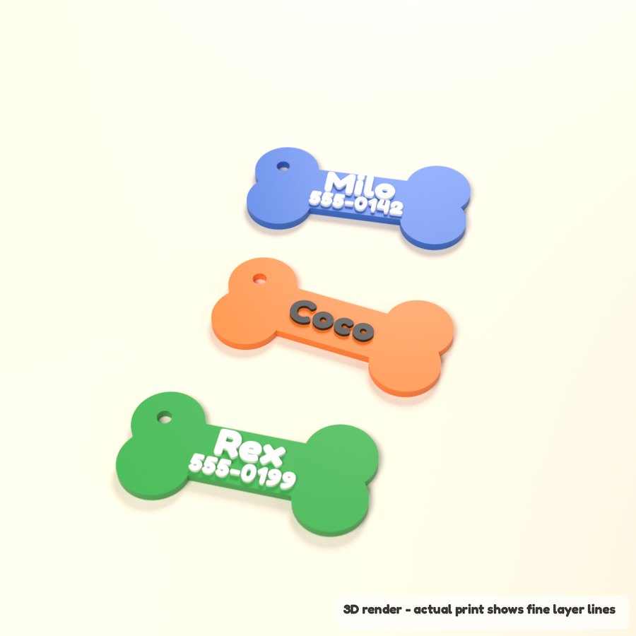 Personalized Pet ID Tag - Bone Shape (3D render)