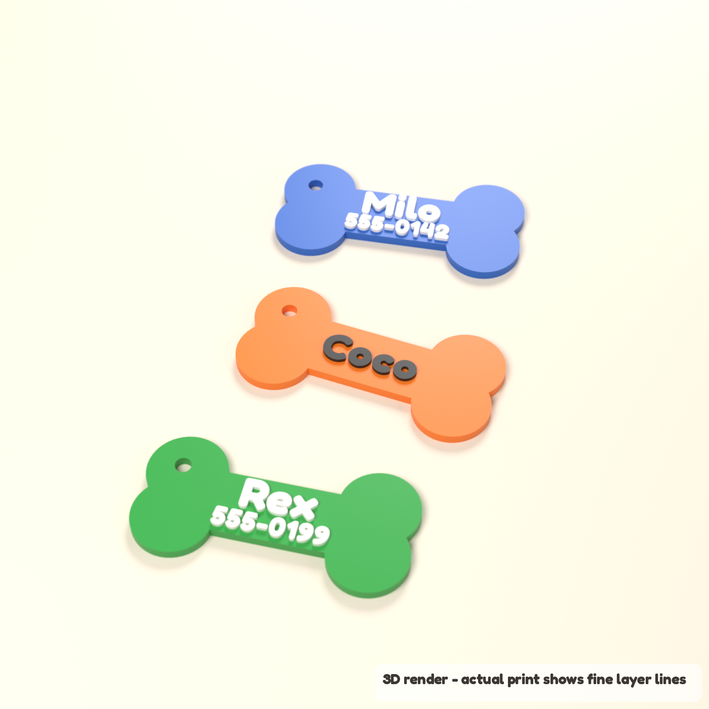 Personalized Pet ID Tag - Bone Shape (3D render of the print file)