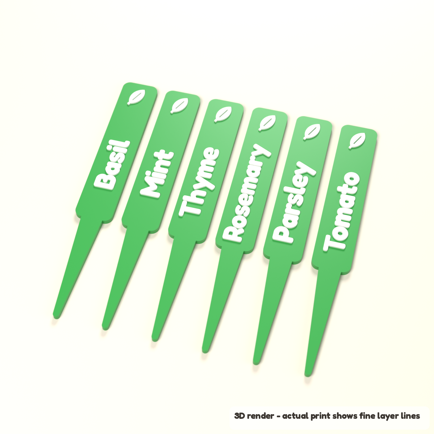 Personalized Plant Markers - Set of 6 (3D render of the print file)