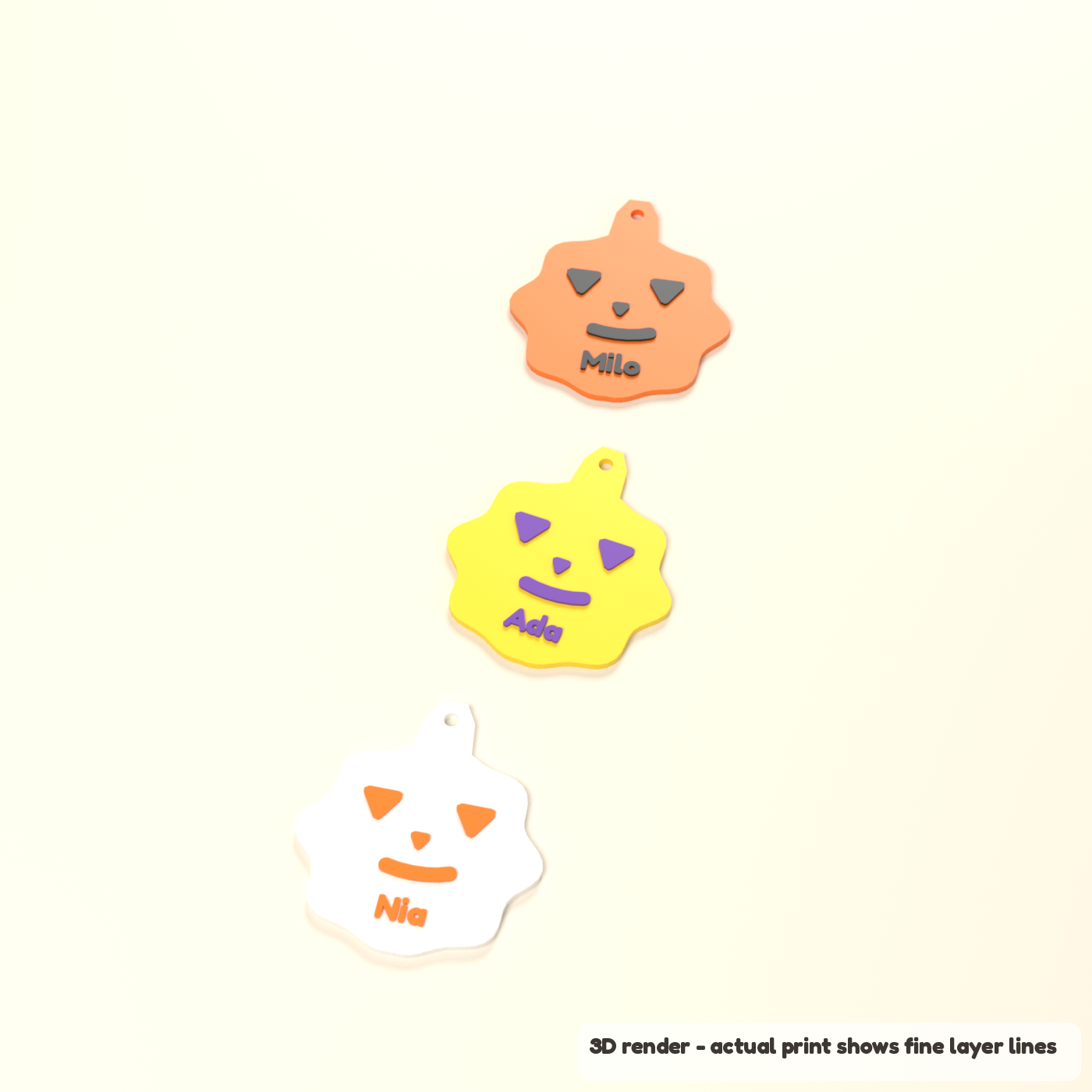 Personalized Jack-o'-Lantern Ornament (3D render of the print file)