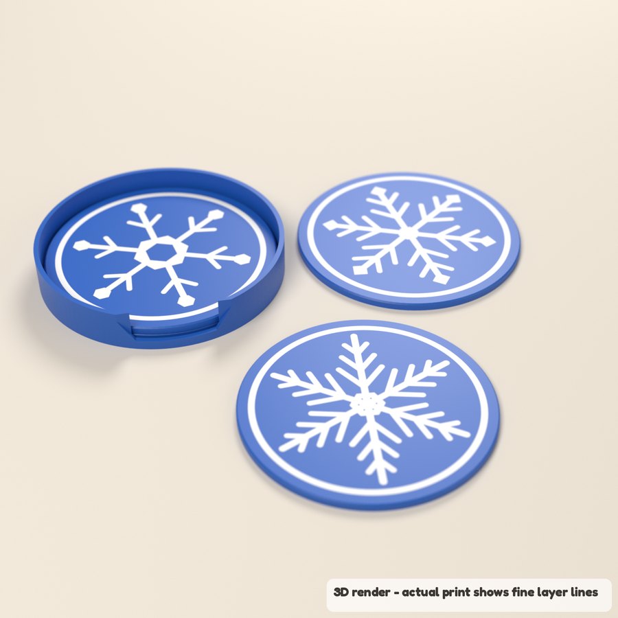 Snowflake Coasters - Set of 4 with Holder (3D render)