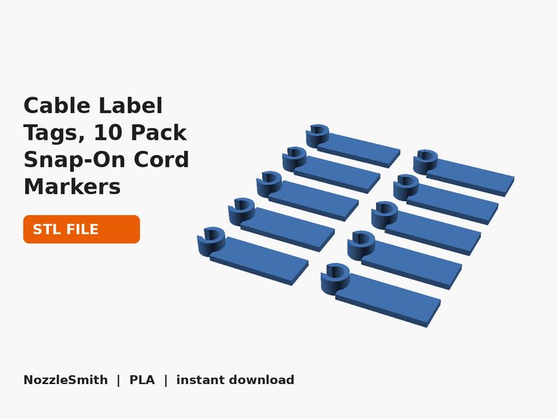 Cable Label Tags, 10 Pack Snap-On Cord Markers STL file (3D render)
