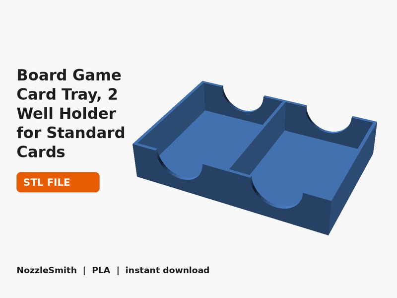 Board Game Card Tray, 2 Well Holder for Standard Cards STL file (3D render)