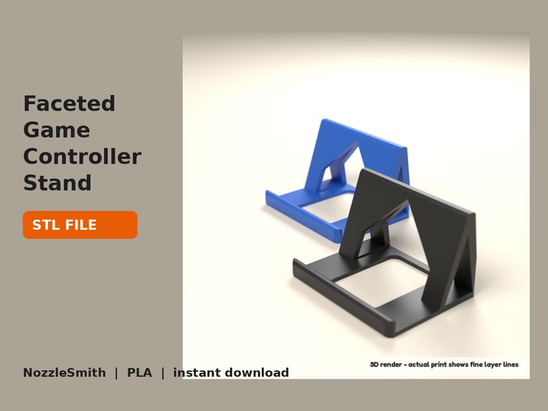 Faceted Game Controller Stand STL file (3D render)