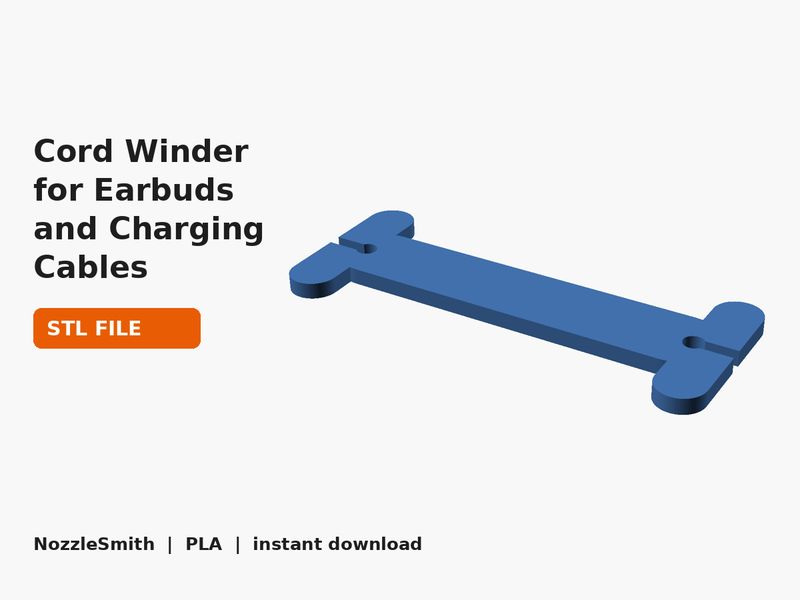 Cord Winder for Earbuds and Charging Cables STL file (3D render)