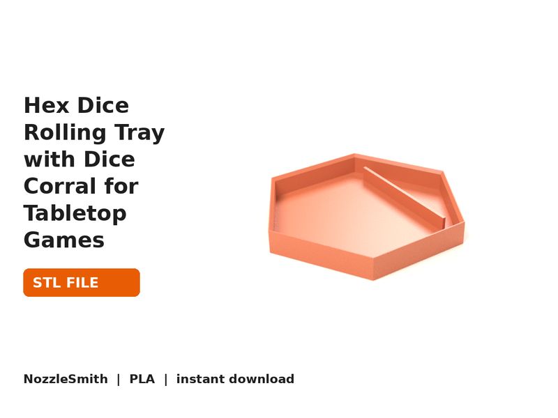 Hex Dice Rolling Tray with Dice Corral for Tabletop Games STL file (3D render)