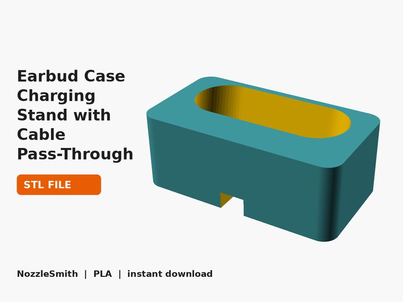 Earbud Case Charging Stand with Cable Pass-Through STL file (3D render)