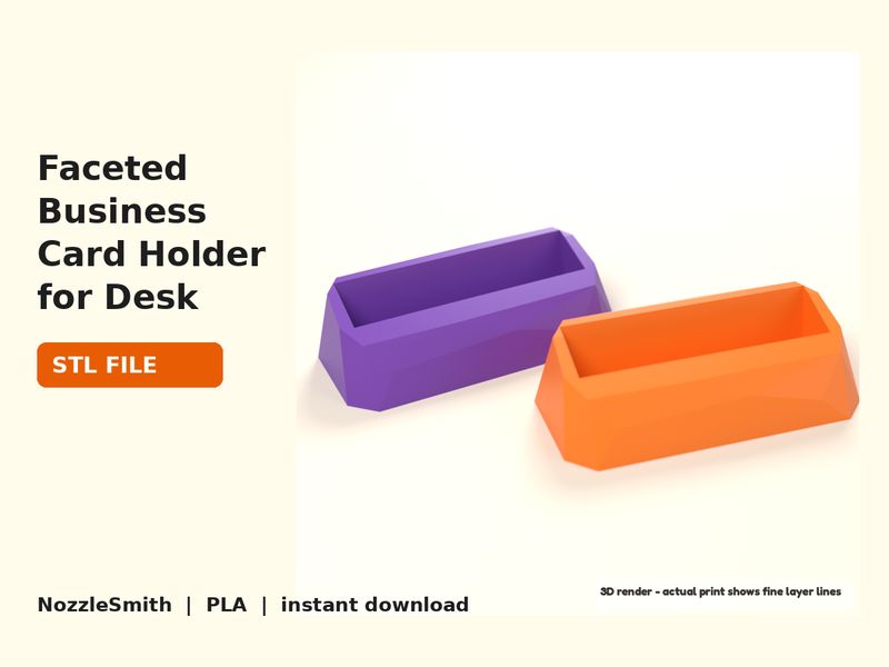 Faceted Business Card Holder for Desk STL file (3D render)