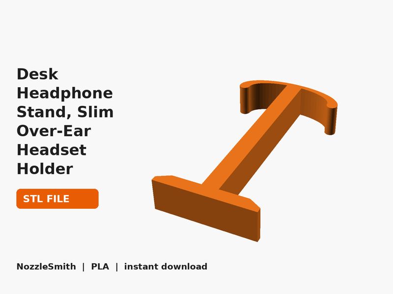 Desk Headphone Stand, Slim Over-Ear Headset Holder STL file (3D render)