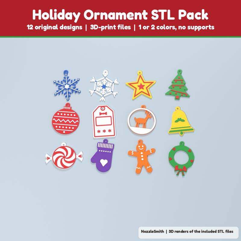 Holiday Ornament STL Pack STL file (3D render)