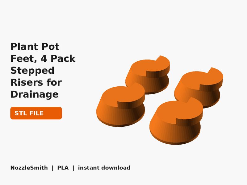 Plant Pot Feet, 4 Pack Stepped Risers for Drainage STL file (3D render)