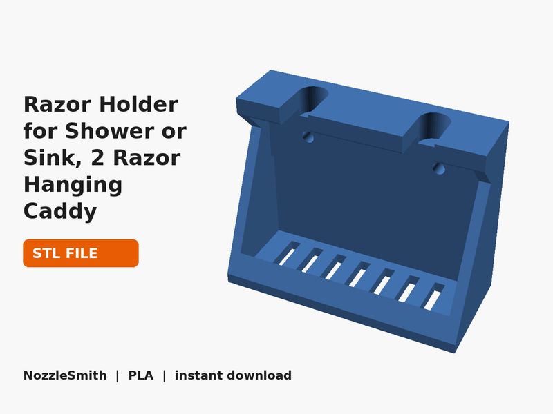 Razor Holder for Shower or Sink, 2 Razor Hanging Caddy STL file (3D render)
