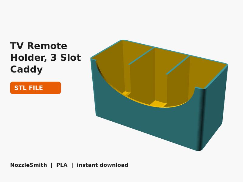 TV Remote Holder, 3 Slot Caddy STL file (3D render)