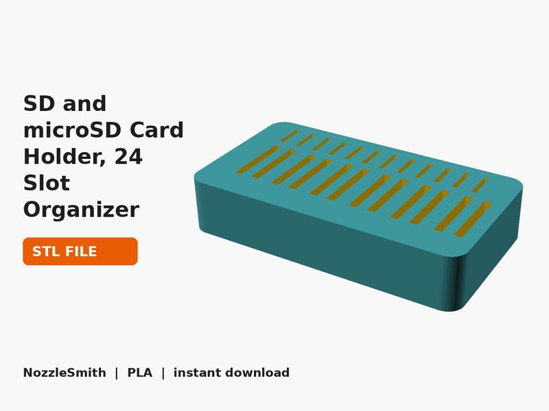 SD and microSD Card Holder, 24 Slot Organizer STL file (3D render)