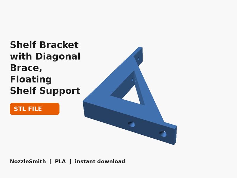 Shelf Bracket with Diagonal Brace, Floating Shelf Support STL file (3D render)