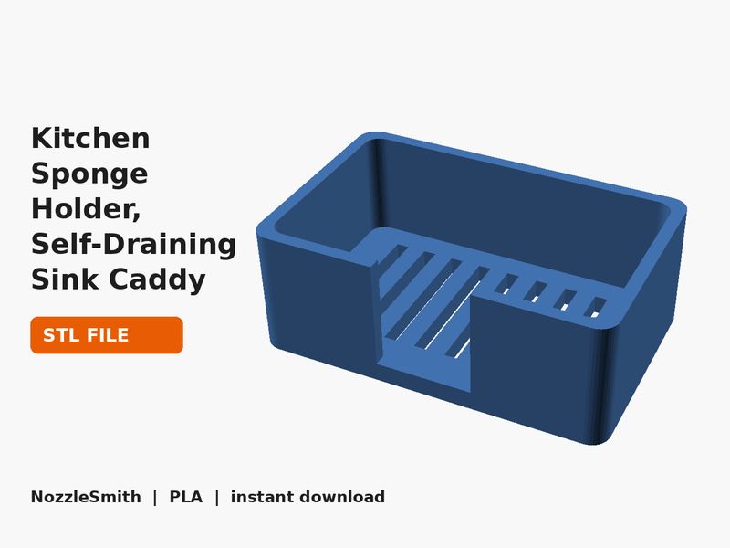 Kitchen Sponge Holder, Self-Draining Sink Caddy STL file (3D render)