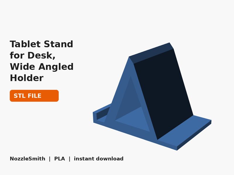 Tablet Stand for Desk, Wide Angled Holder STL file (3D render)