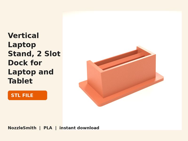 Vertical Laptop Stand, 2 Slot Dock for Laptop and Tablet STL file (3D render)