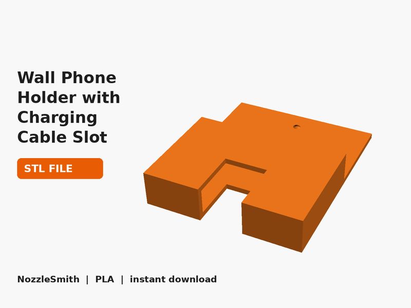Wall Phone Holder with Charging Cable Slot STL file (3D render)