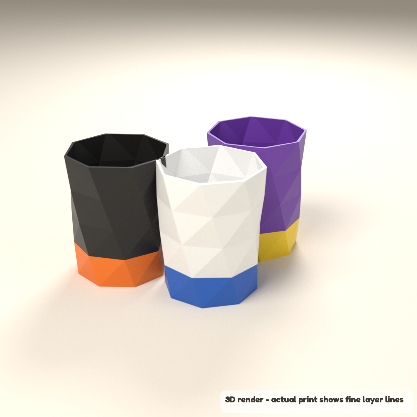 Twisted Pen Cup for Desk - Low-Poly Pencil Holder (3D render of the print file)