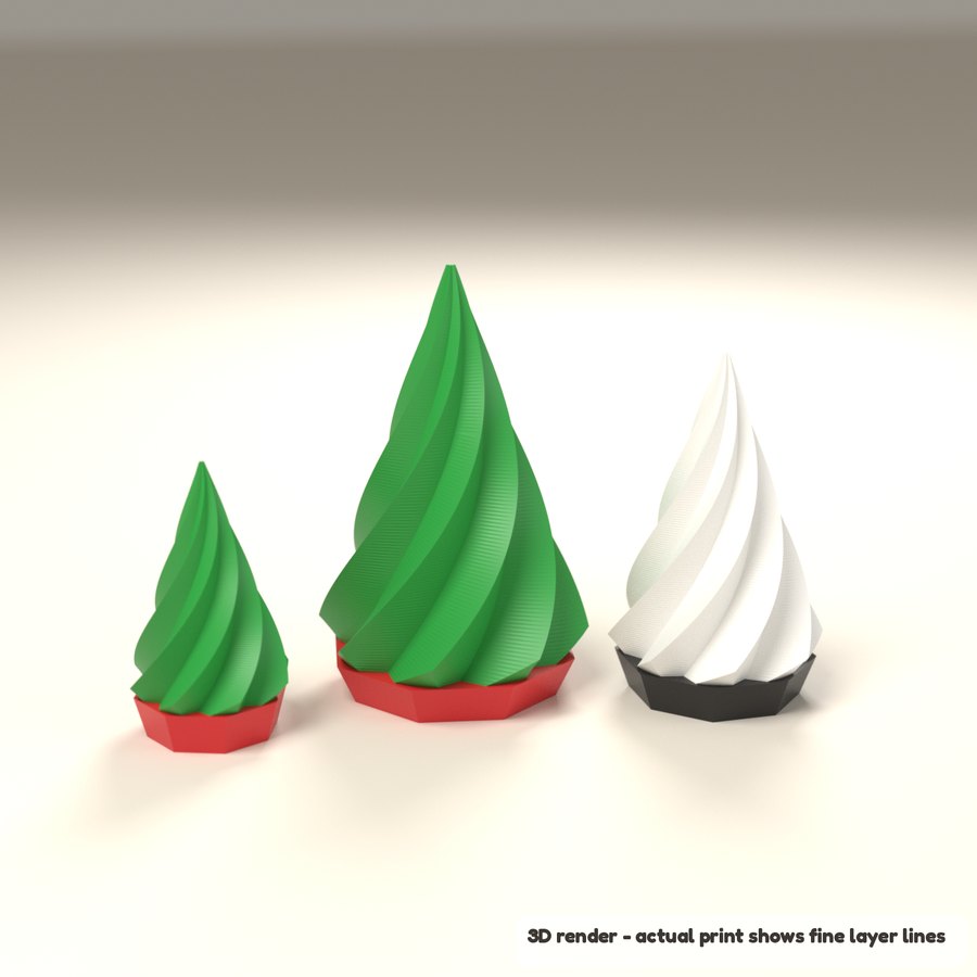 Twisted Christmas Tree Trio - Set of 3 Modern Desk Trees (3D render)