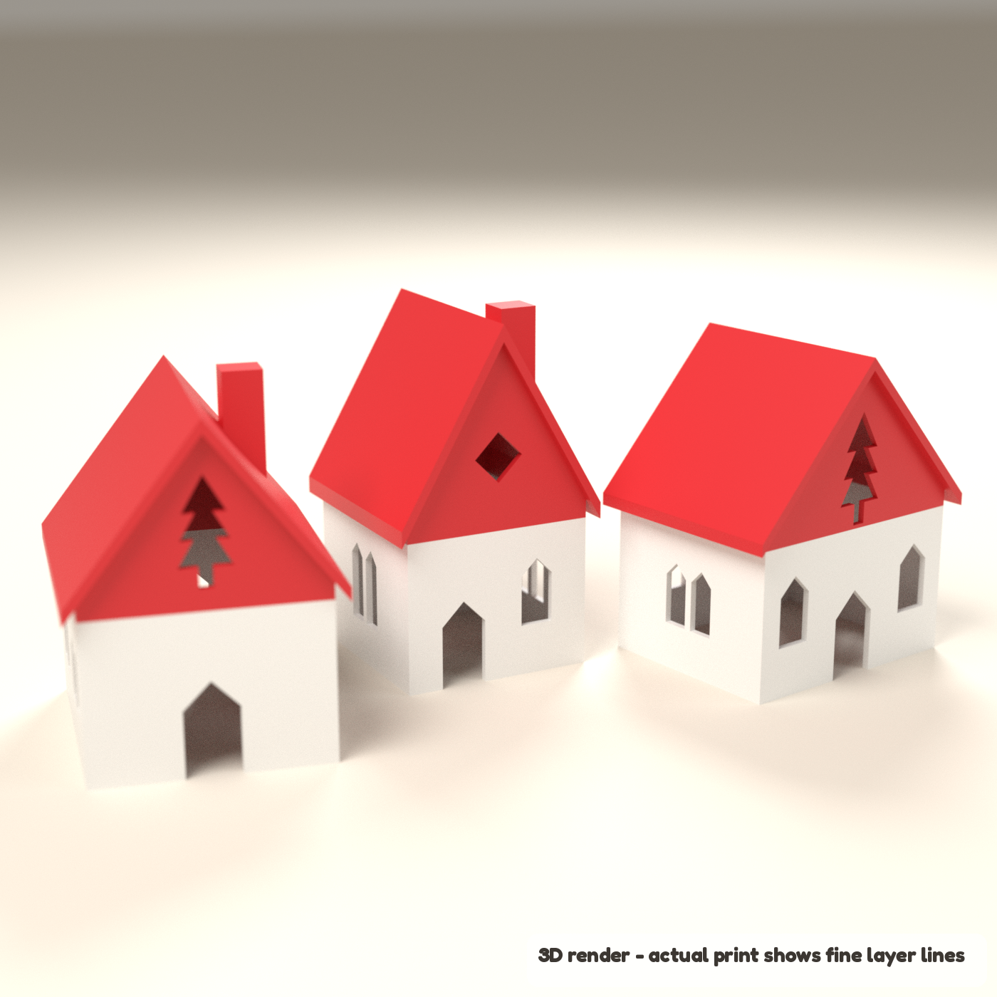 Christmas Village Tea Light Houses - Set of 3 (3D render of the print file)